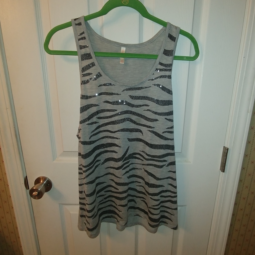 Zebra print sequin tank top